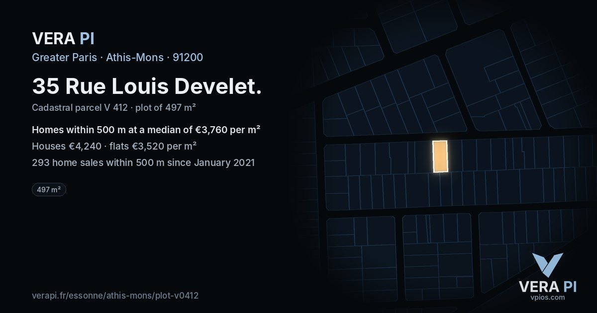 35 Rue Louis Develet, Athis-Mons at night – the plot lit, the parcels around coloured by the prices near them