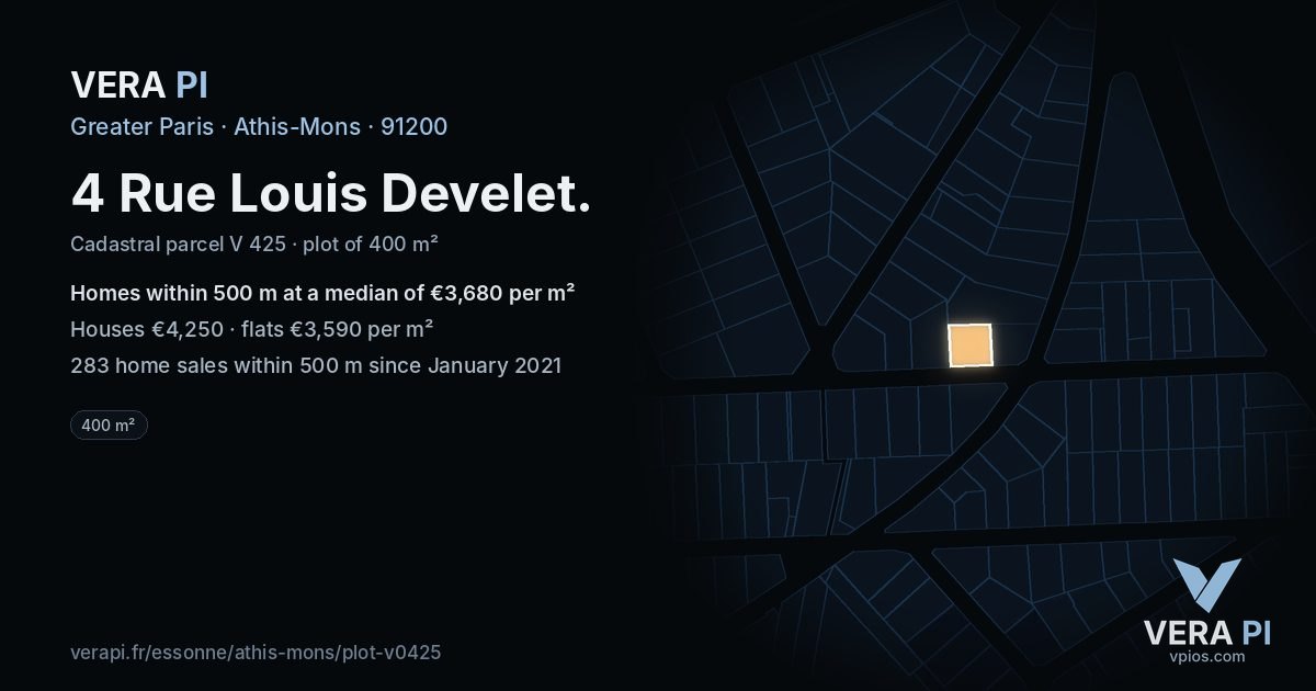 4 Rue Louis Develet, Athis-Mons at night – the plot lit, the parcels around coloured by the prices near them