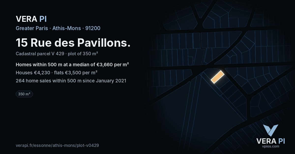 15 Rue des Pavillons, Athis-Mons at night – the plot lit, the parcels around coloured by the prices near them