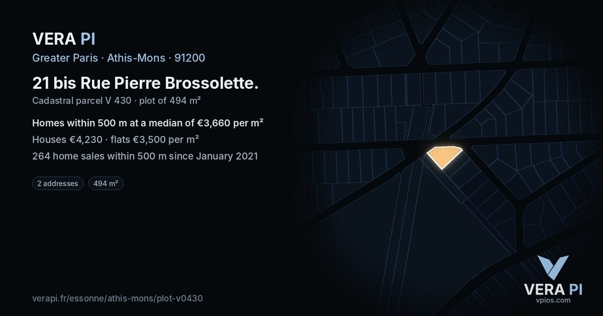 21 bis Rue Pierre Brossolette, Athis-Mons at night – the plot lit, the parcels around coloured by the prices near them