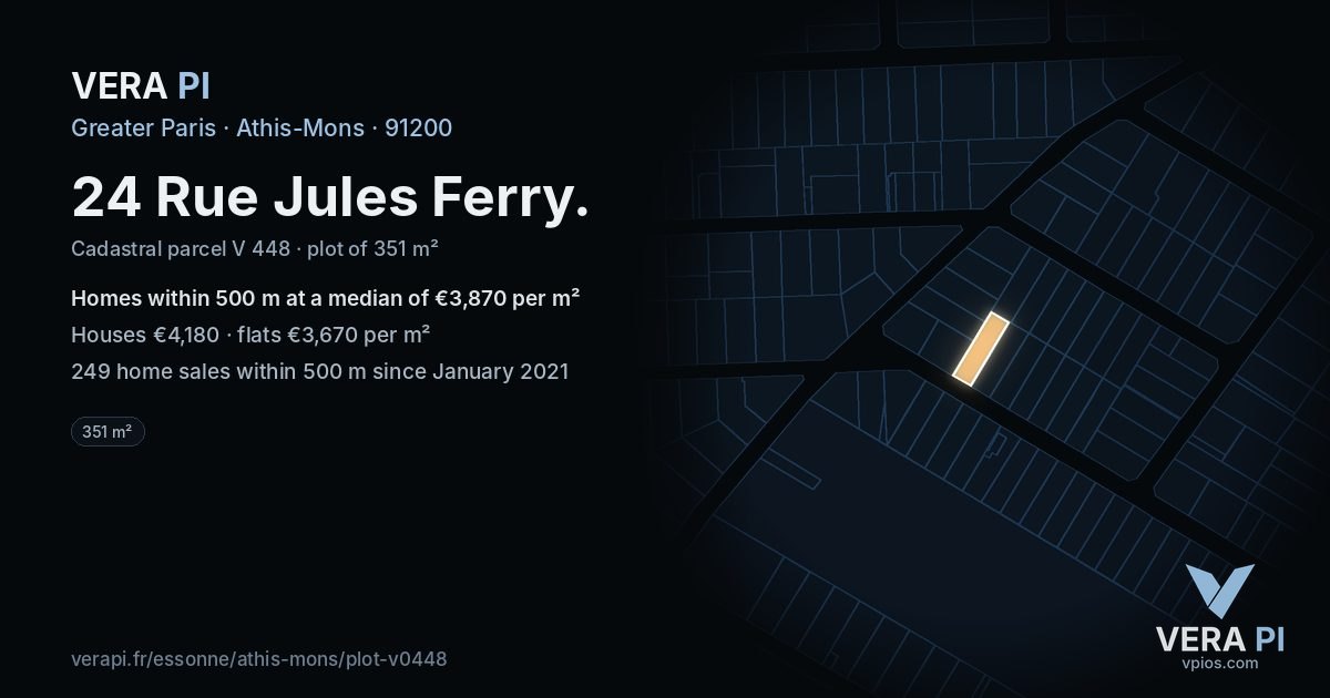 24 Rue Jules Ferry, Athis-Mons at night – the plot lit, the parcels around coloured by the prices near them