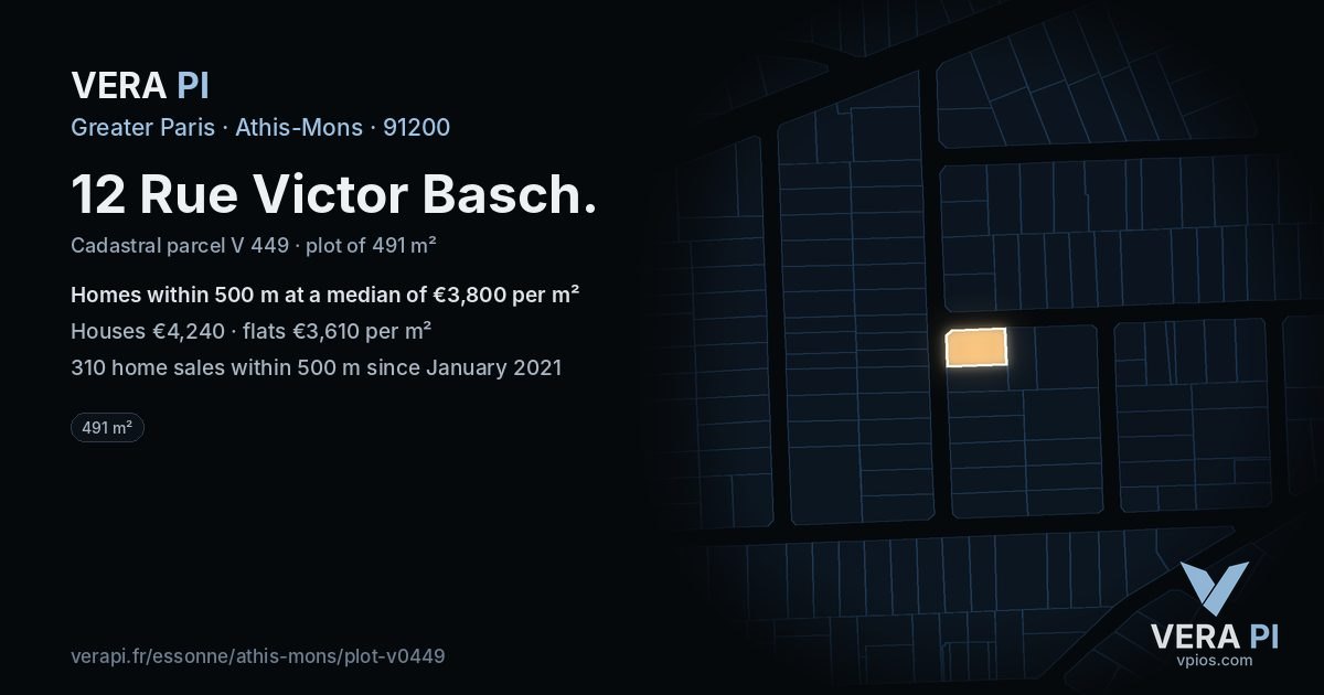 12 Rue Victor Basch, Athis-Mons at night – the plot lit, the parcels around coloured by the prices near them