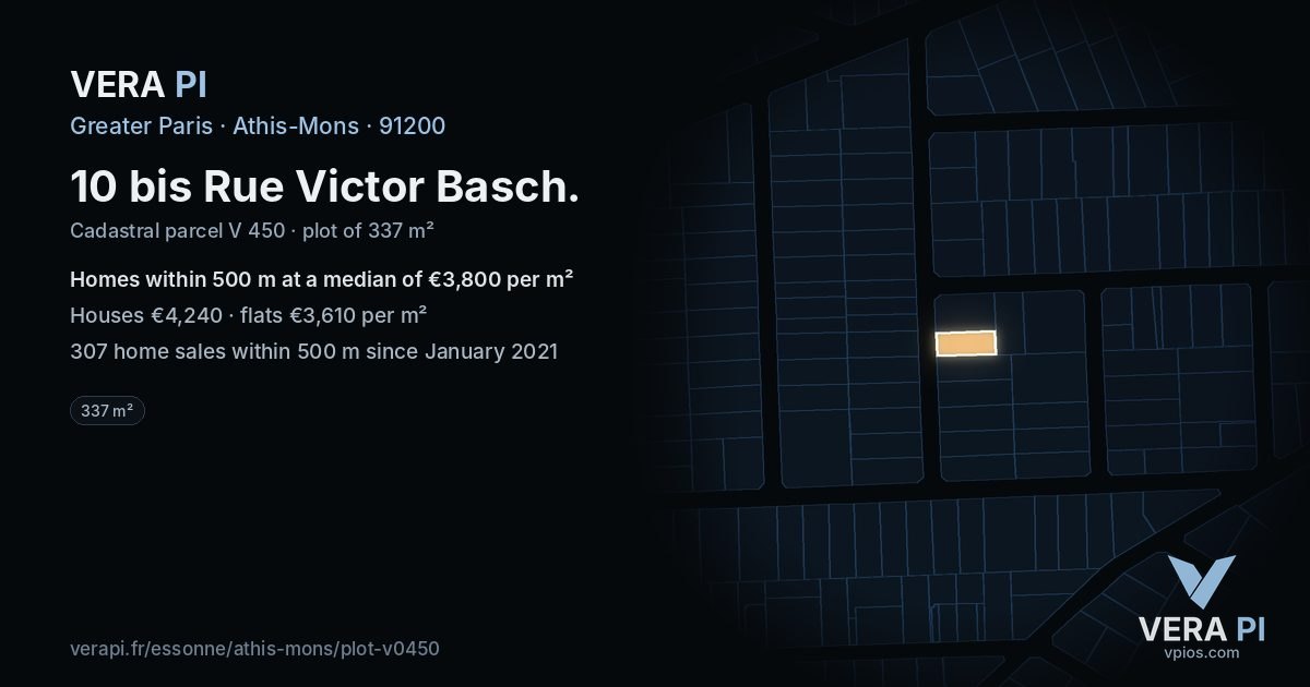 10 bis Rue Victor Basch, Athis-Mons at night – the plot lit, the parcels around coloured by the prices near them