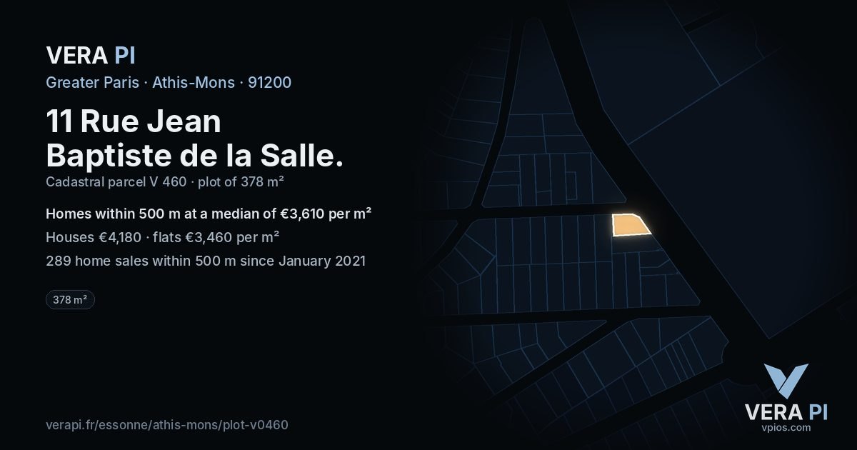 11 Rue Jean Baptiste de la Salle, Athis-Mons at night – the plot lit, the parcels around coloured by the prices near them