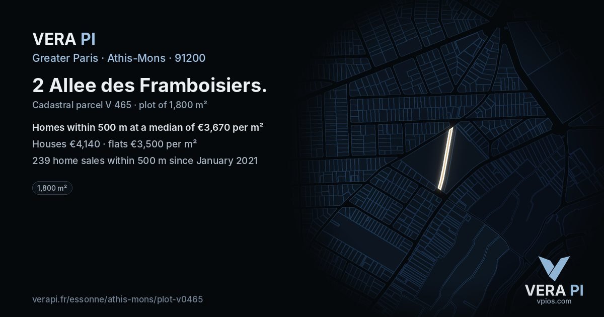 2 Allee des Framboisiers, Athis-Mons at night – the plot lit, the parcels around coloured by the prices near them
