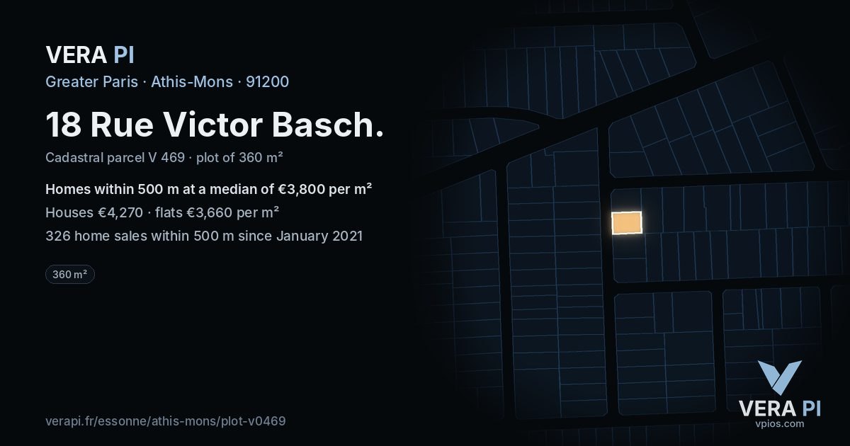 18 Rue Victor Basch, Athis-Mons at night – the plot lit, the parcels around coloured by the prices near them