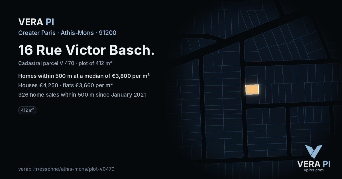 16 Rue Victor Basch, Athis-Mons at night – the plot lit, the parcels around coloured by the prices near them