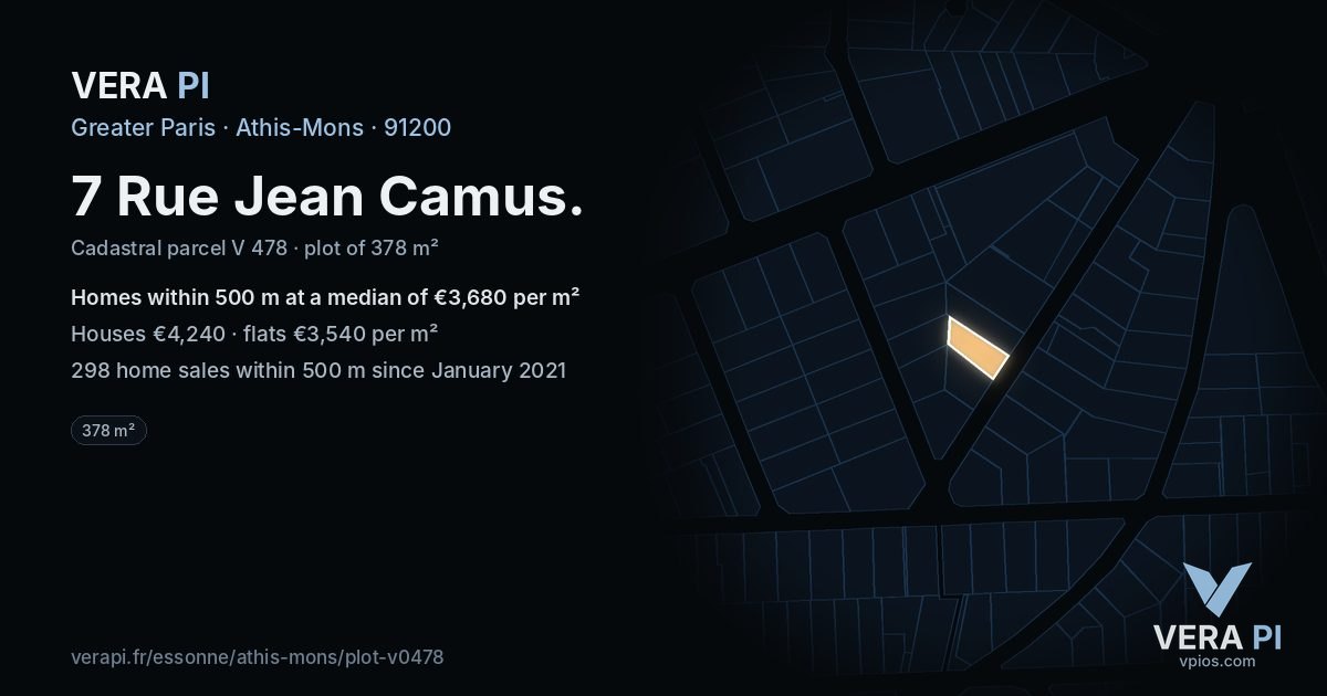 7 Rue Jean Camus, Athis-Mons at night – the plot lit, the parcels around coloured by the prices near them