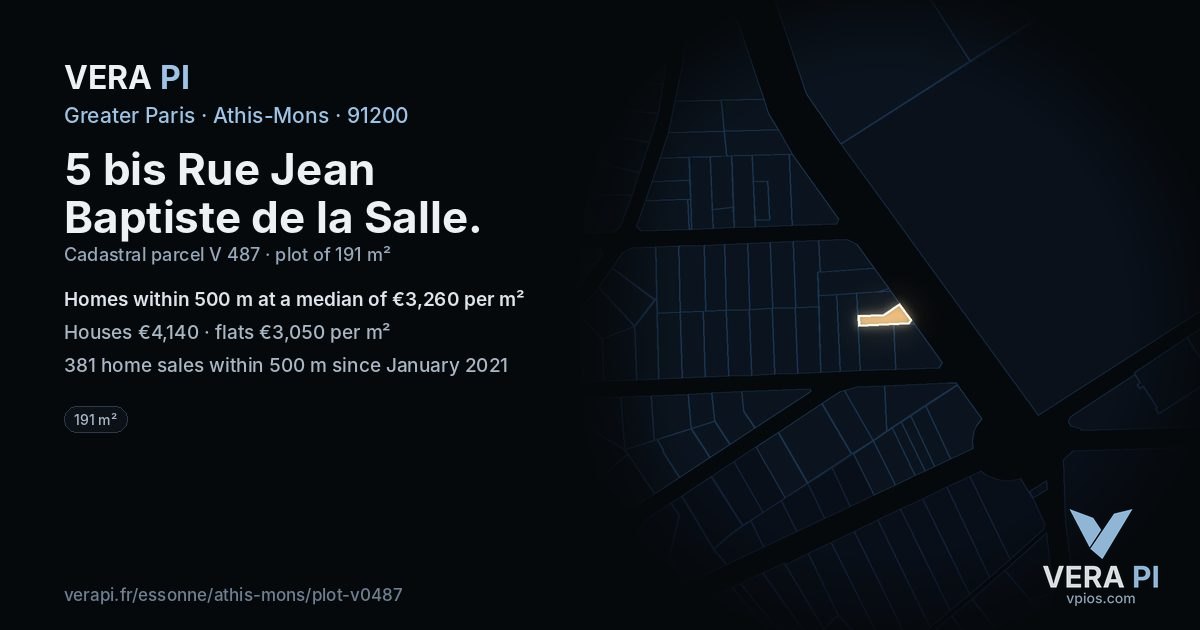 5 bis Rue Jean Baptiste de la Salle, Athis-Mons at night – the plot lit, the parcels around coloured by the prices near them