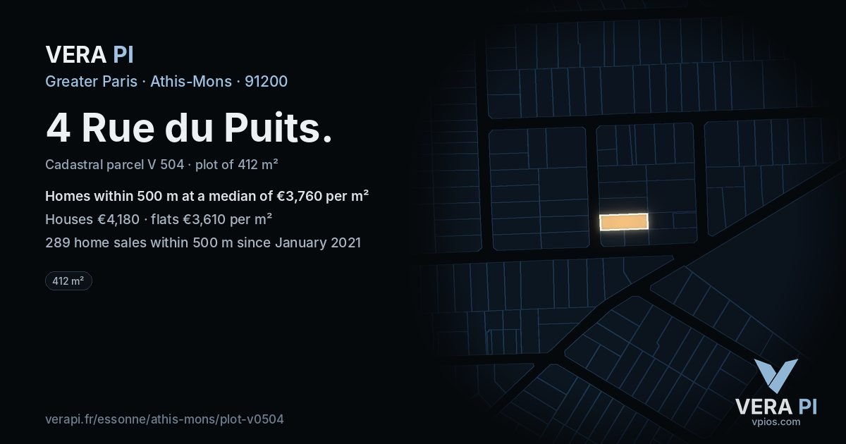 4 Rue du Puits, Athis-Mons at night – the plot lit, the parcels around coloured by the prices near them