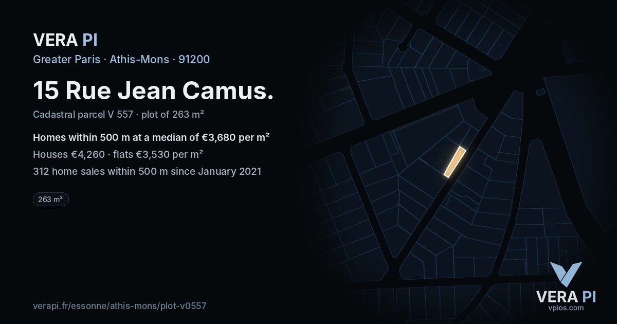 15 Rue Jean Camus, Athis-Mons at night – the plot lit, the parcels around coloured by the prices near them