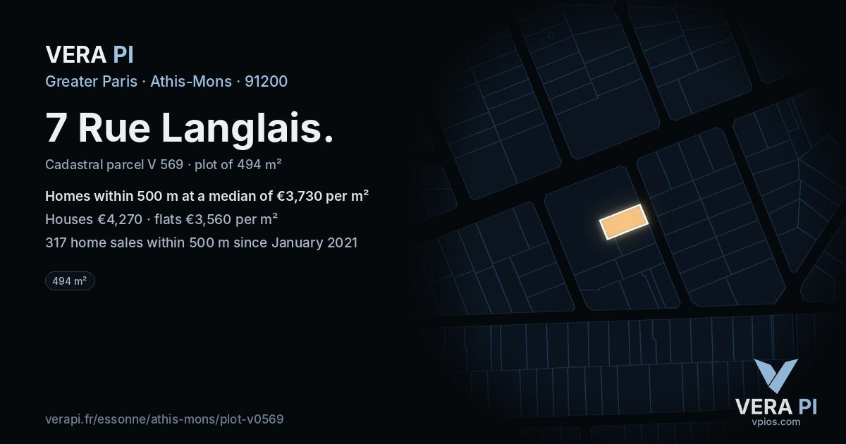 7 Rue Langlais, Athis-Mons at night – the plot lit, the parcels around coloured by the prices near them