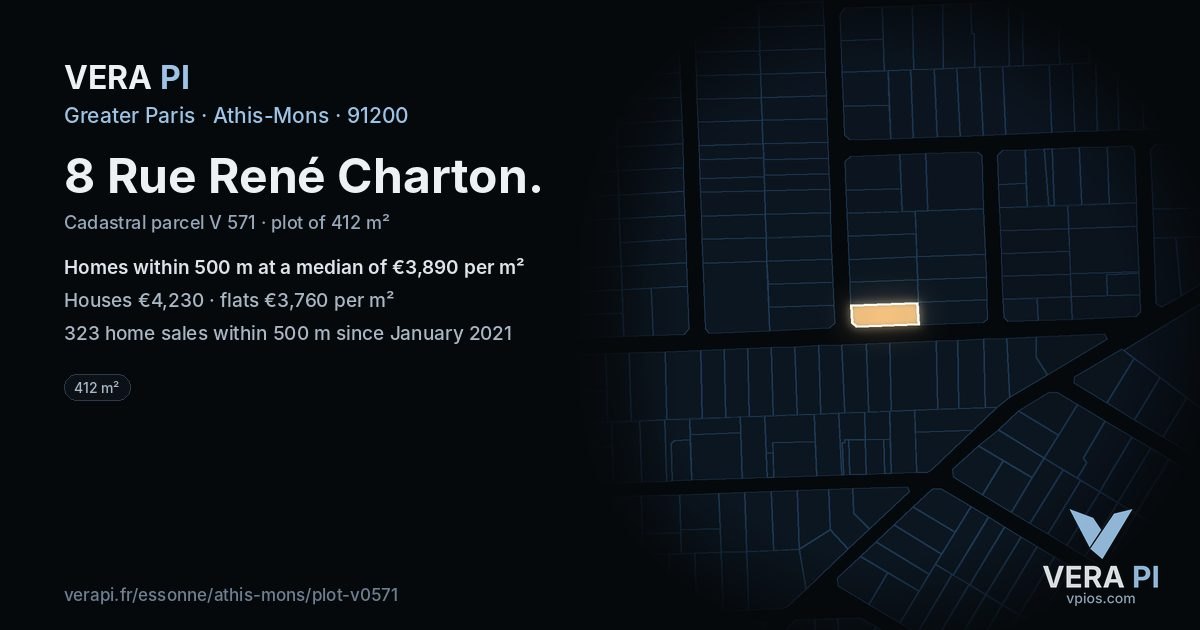 8 Rue René Charton, Athis-Mons at night – the plot lit, the parcels around coloured by the prices near them