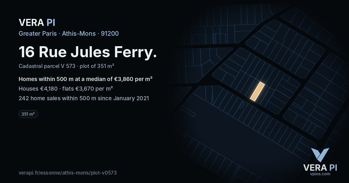 16 Rue Jules Ferry, Athis-Mons at night – the plot lit, the parcels around coloured by the prices near them