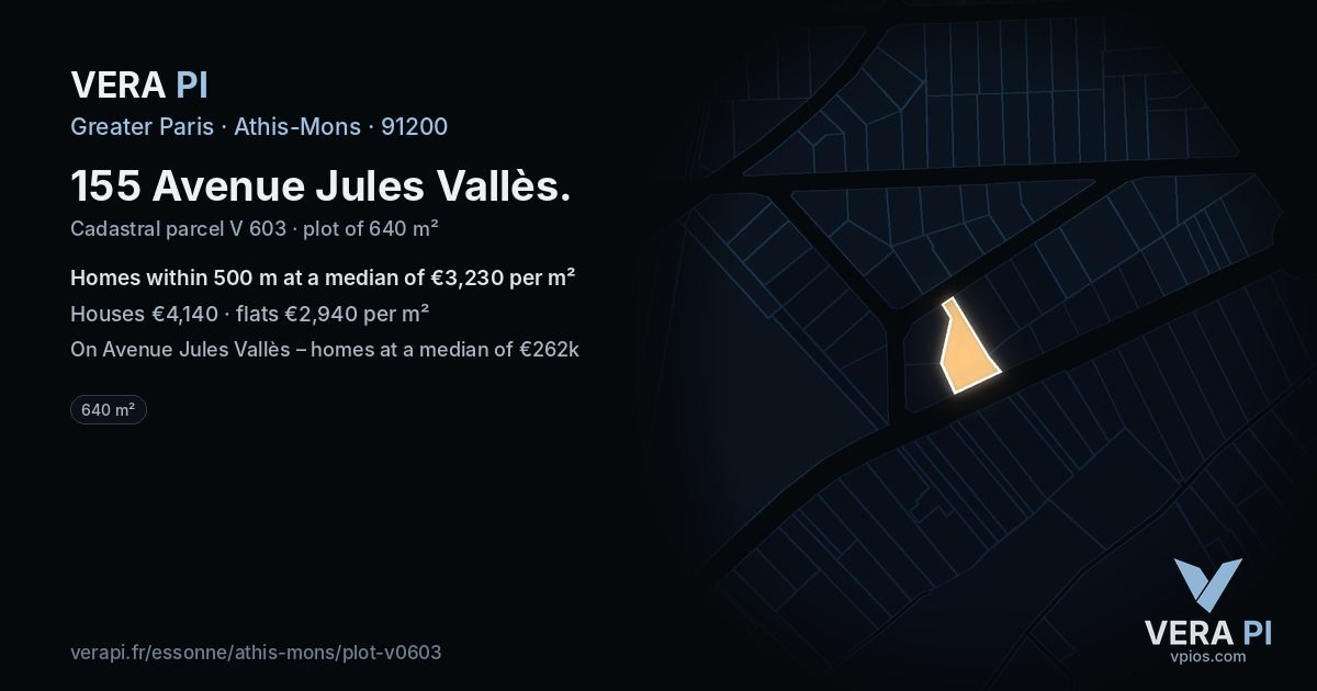 155 Avenue Jules Vallès, Athis-Mons at night – the plot lit, the parcels around coloured by the prices near them