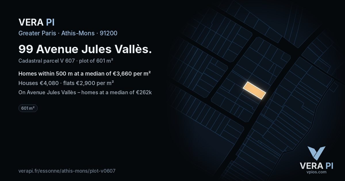 99 Avenue Jules Vallès, Athis-Mons at night – the plot lit, the parcels around coloured by the prices near them