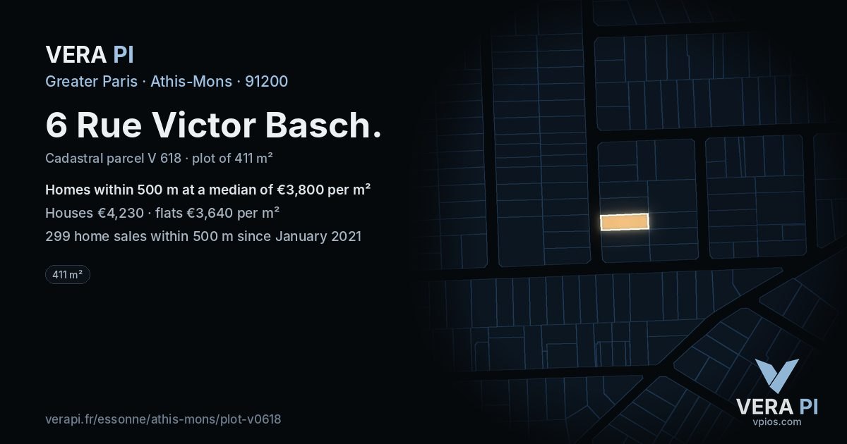 6 Rue Victor Basch, Athis-Mons at night – the plot lit, the parcels around coloured by the prices near them