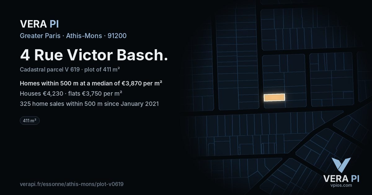 4 Rue Victor Basch, Athis-Mons at night – the plot lit, the parcels around coloured by the prices near them