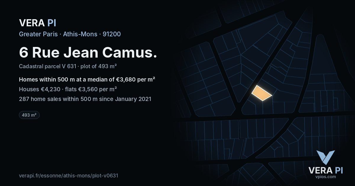 6 Rue Jean Camus, Athis-Mons at night – the plot lit, the parcels around coloured by the prices near them
