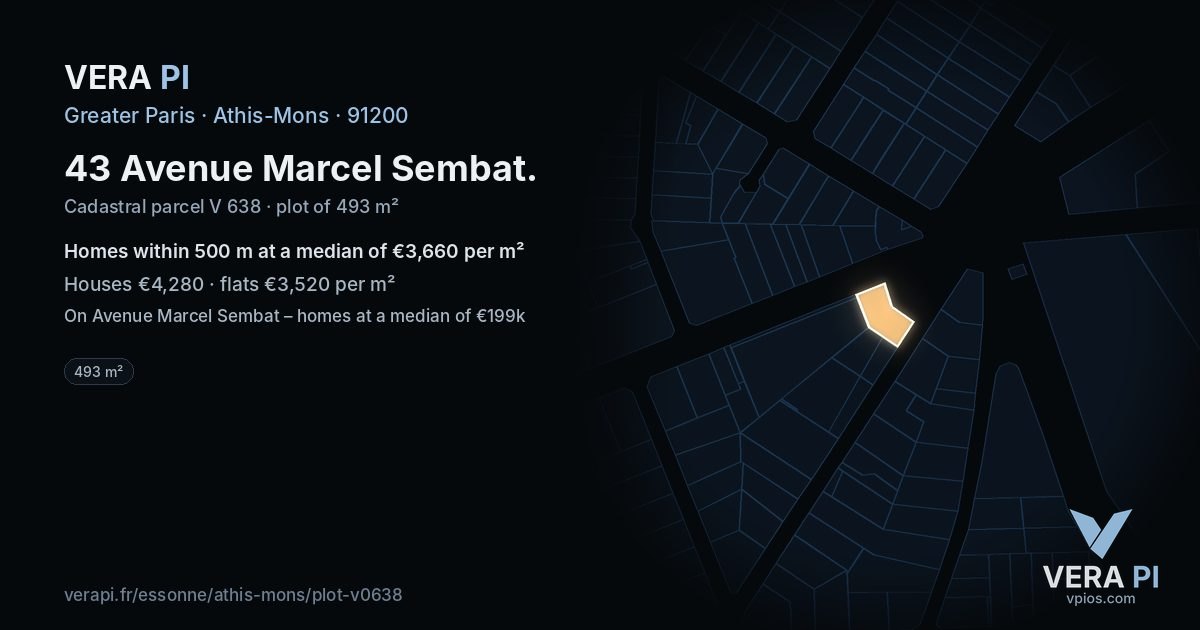 43 Avenue Marcel Sembat, Athis-Mons at night – the plot lit, the parcels around coloured by the prices near them