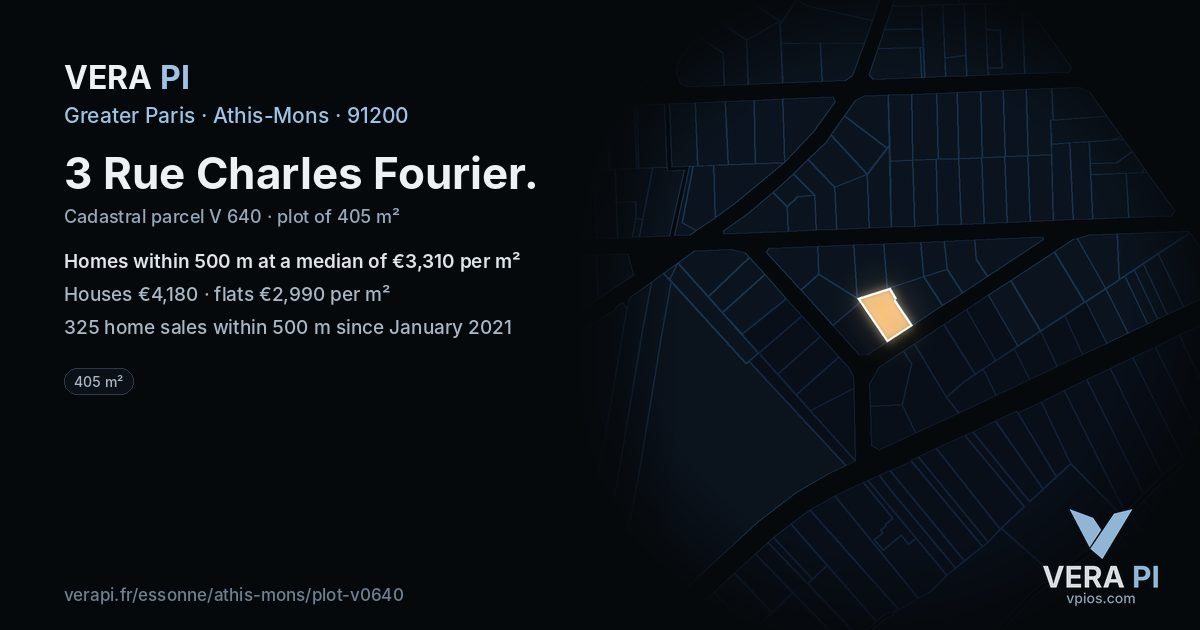 3 Rue Charles Fourier, Athis-Mons at night – the plot lit, the parcels around coloured by the prices near them