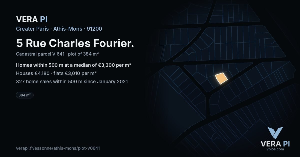 5 Rue Charles Fourier, Athis-Mons at night – the plot lit, the parcels around coloured by the prices near them