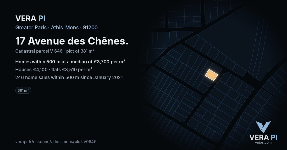17 Avenue des Chênes, Athis-Mons at night – the plot lit, the parcels around coloured by the prices near them
