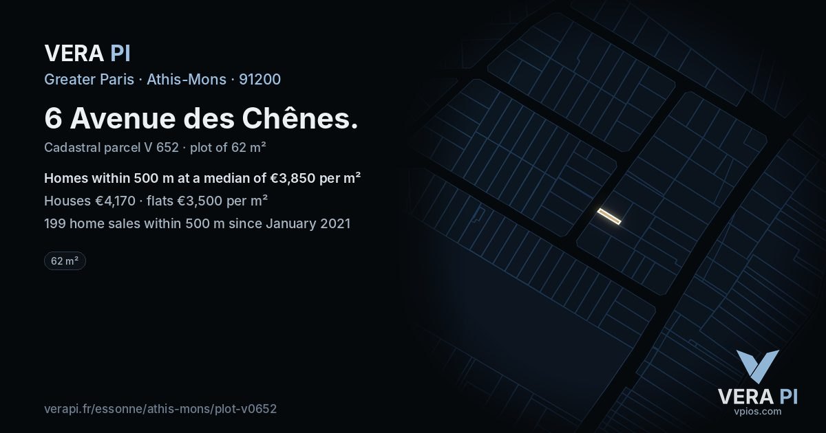 6 Avenue des Chênes, Athis-Mons at night – the plot lit, the parcels around coloured by the prices near them