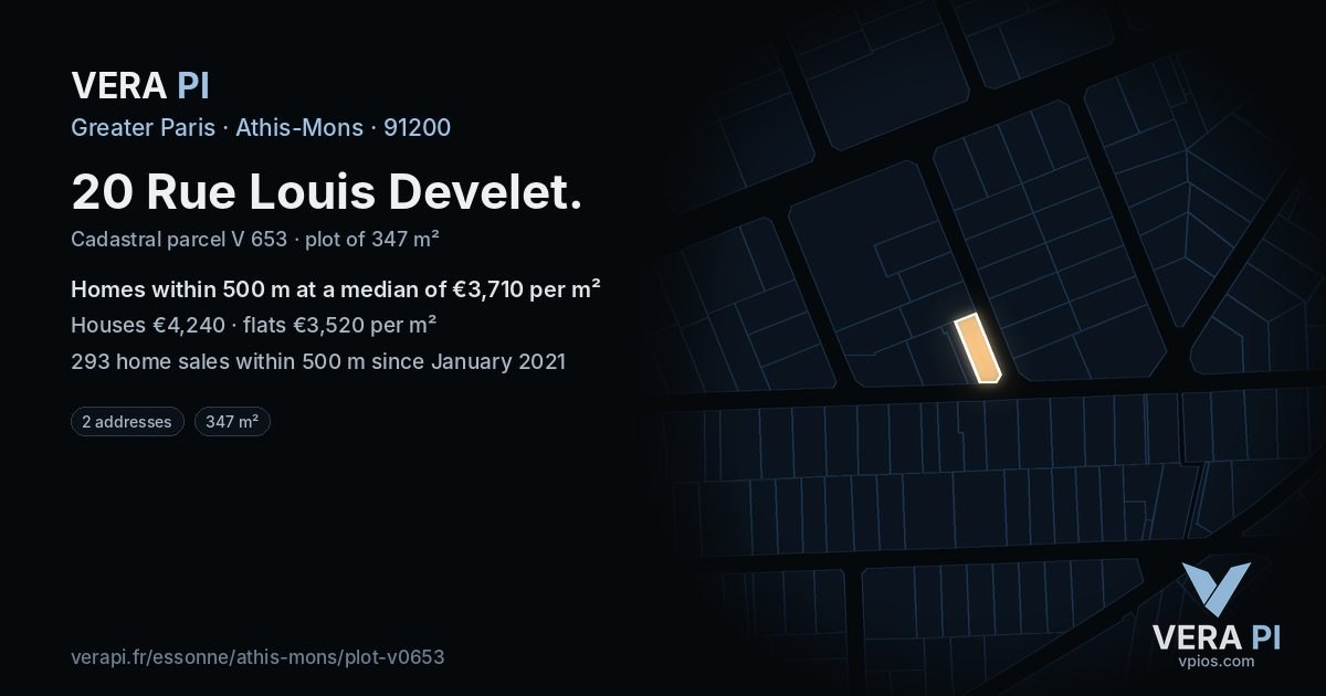20 Rue Louis Develet, Athis-Mons at night – the plot lit, the parcels around coloured by the prices near them
