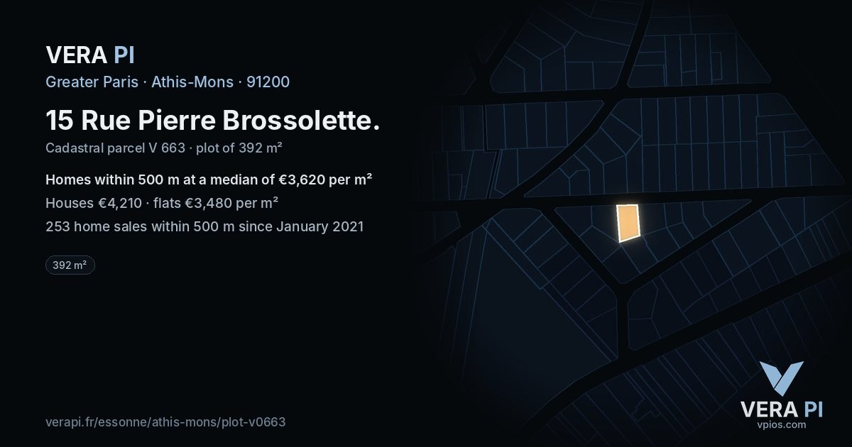 15 Rue Pierre Brossolette, Athis-Mons at night – the plot lit, the parcels around coloured by the prices near them