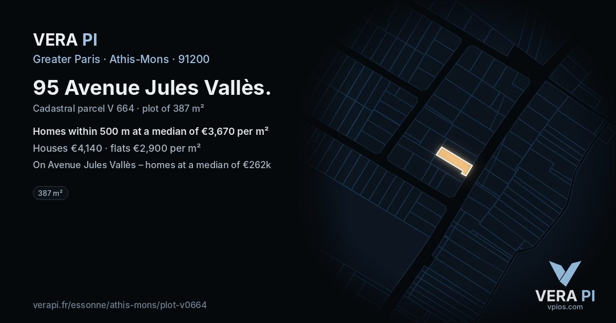 95 Avenue Jules Vallès, Athis-Mons at night – the plot lit, the parcels around coloured by the prices near them