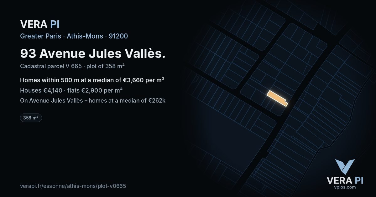 93 Avenue Jules Vallès, Athis-Mons at night – the plot lit, the parcels around coloured by the prices near them