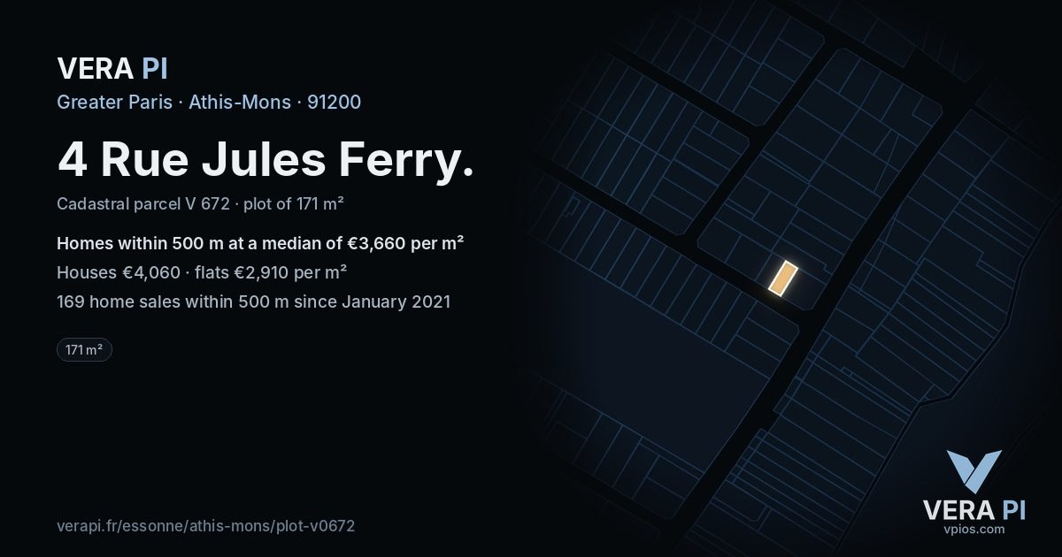 4 Rue Jules Ferry, Athis-Mons at night – the plot lit, the parcels around coloured by the prices near them