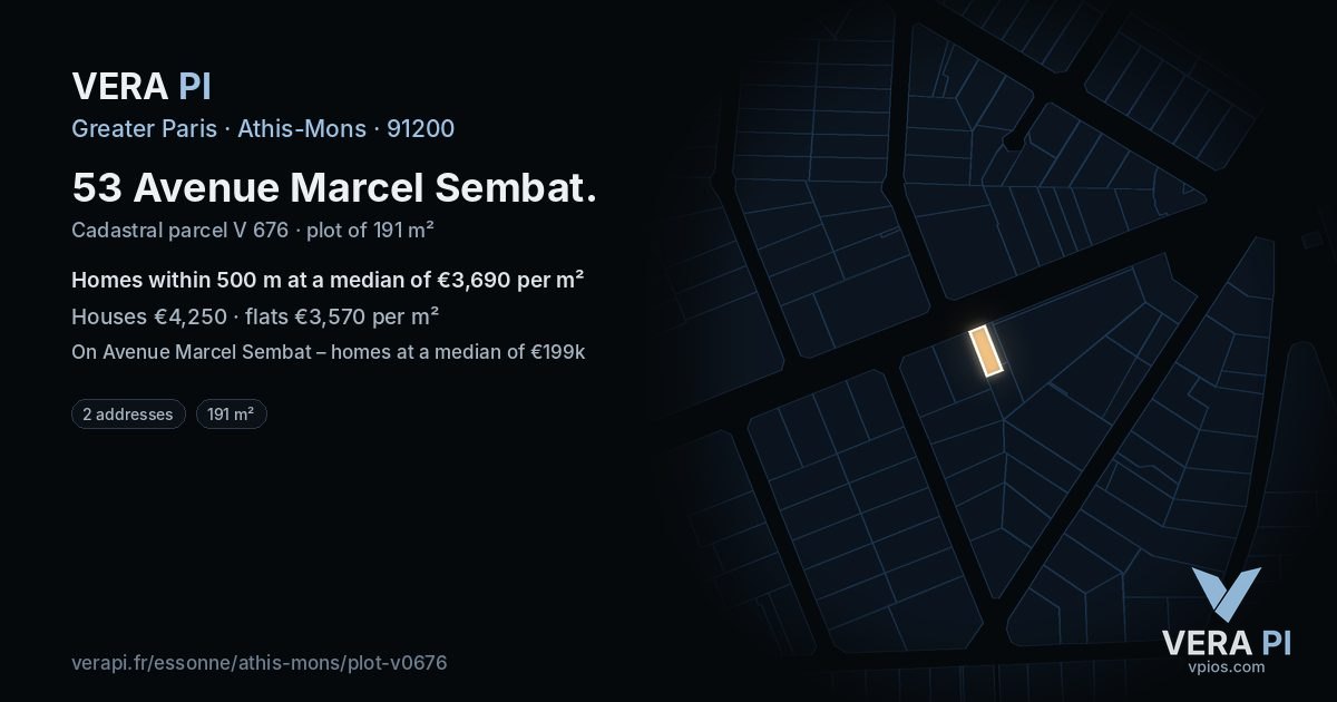 53 Avenue Marcel Sembat, Athis-Mons at night – the plot lit, the parcels around coloured by the prices near them