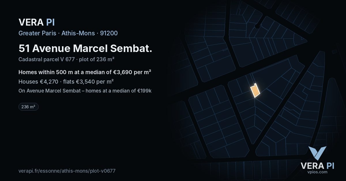 51 Avenue Marcel Sembat, Athis-Mons at night – the plot lit, the parcels around coloured by the prices near them