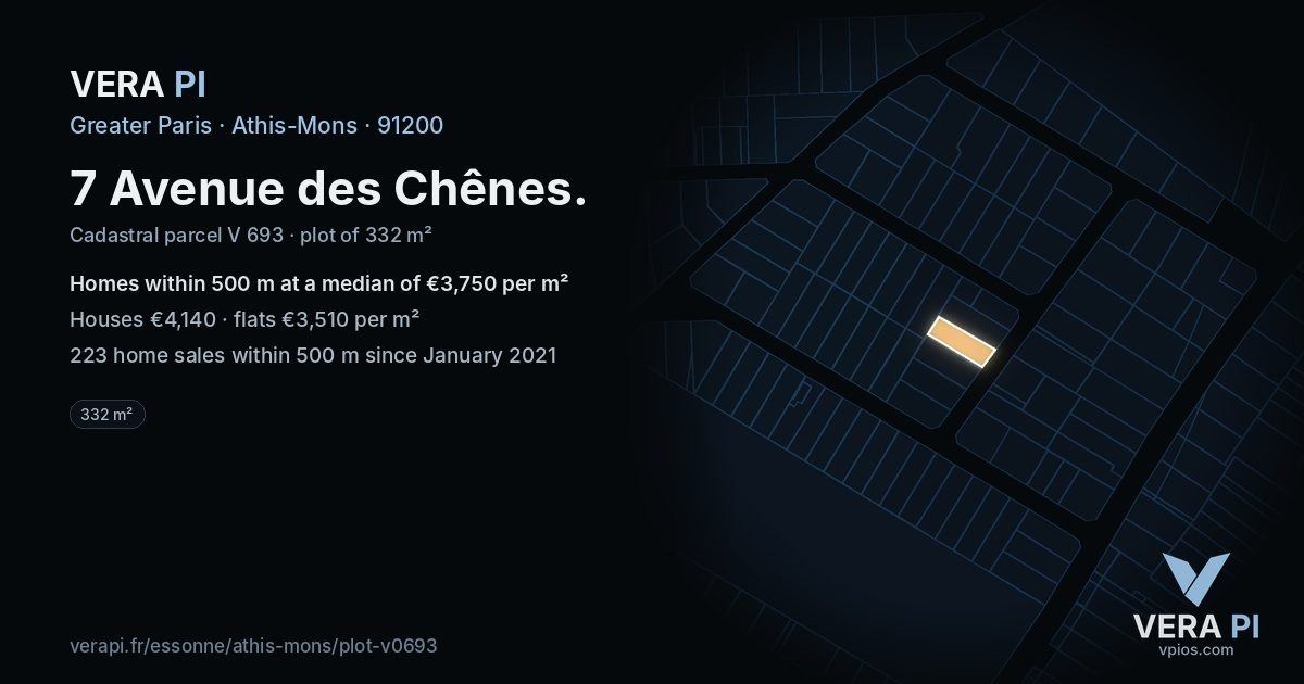 7 Avenue des Chênes, Athis-Mons at night – the plot lit, the parcels around coloured by the prices near them