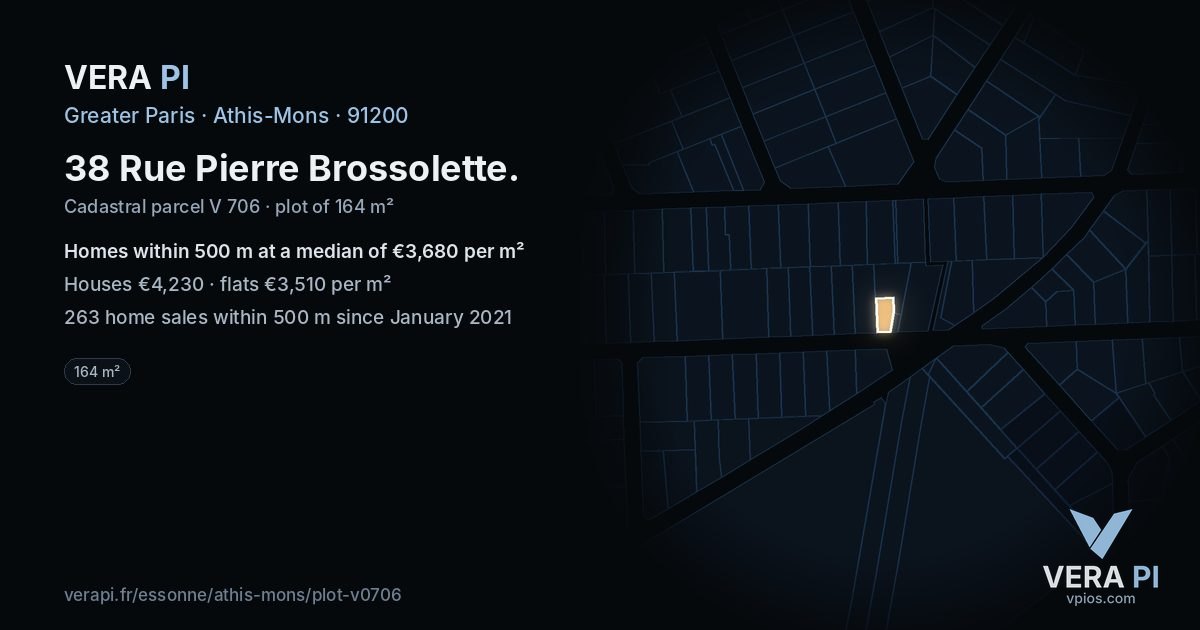 38 Rue Pierre Brossolette, Athis-Mons at night – the plot lit, the parcels around coloured by the prices near them
