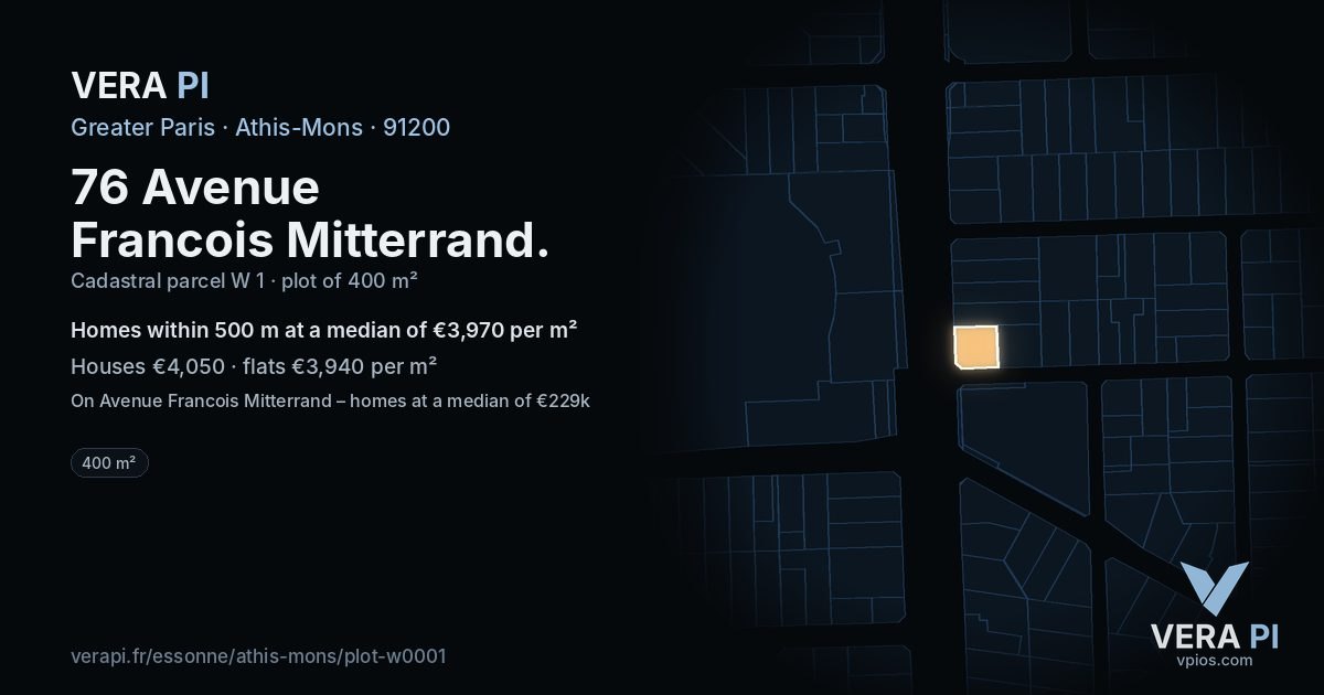 76 Avenue Francois Mitterrand, Athis-Mons at night – the plot lit, the parcels around coloured by the prices near them