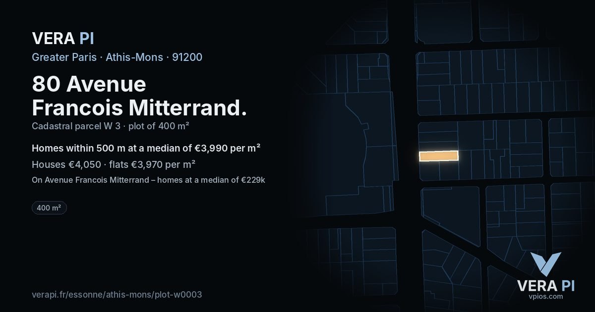 80 Avenue Francois Mitterrand, Athis-Mons at night – the plot lit, the parcels around coloured by the prices near them