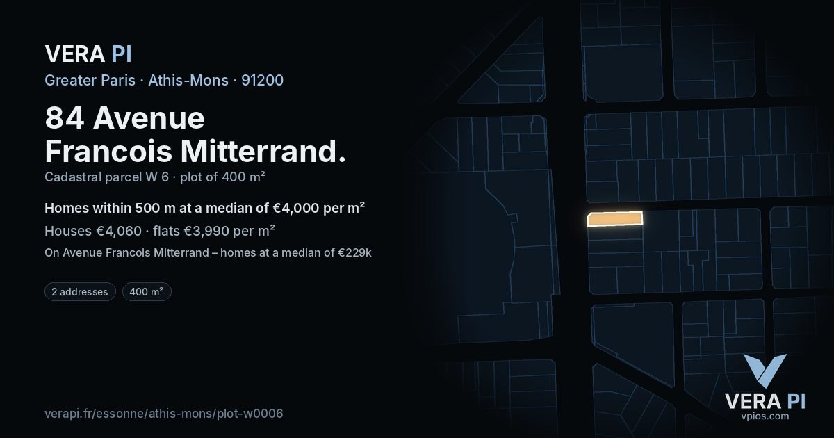 84 Avenue Francois Mitterrand, Athis-Mons at night – the plot lit, the parcels around coloured by the prices near them
