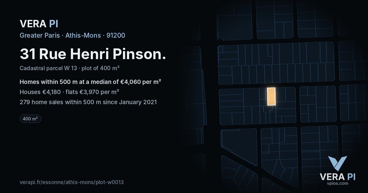 31 Rue Henri Pinson, Athis-Mons at night – the plot lit, the parcels around coloured by the prices near them