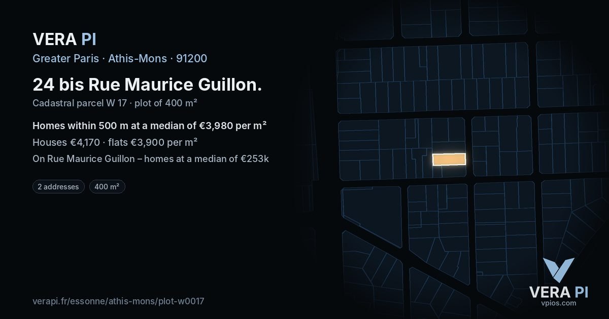24 bis Rue Maurice Guillon, Athis-Mons at night – the plot lit, the parcels around coloured by the prices near them