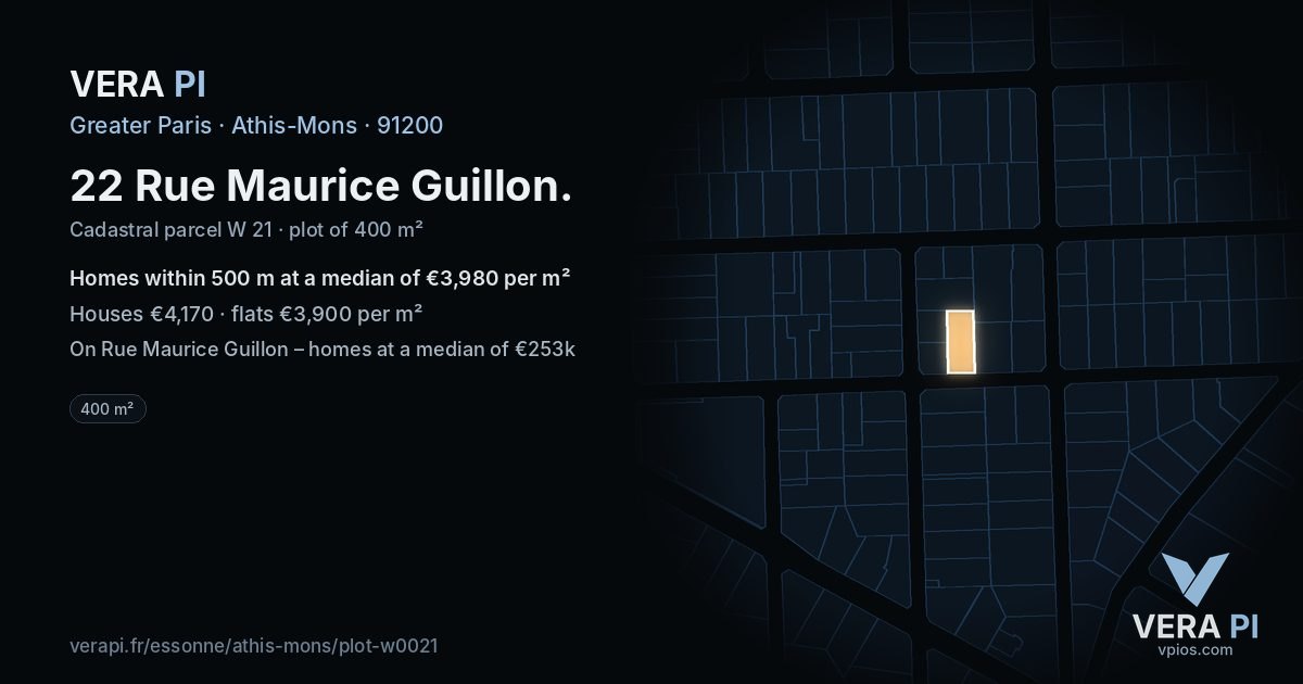 22 Rue Maurice Guillon, Athis-Mons at night – the plot lit, the parcels around coloured by the prices near them