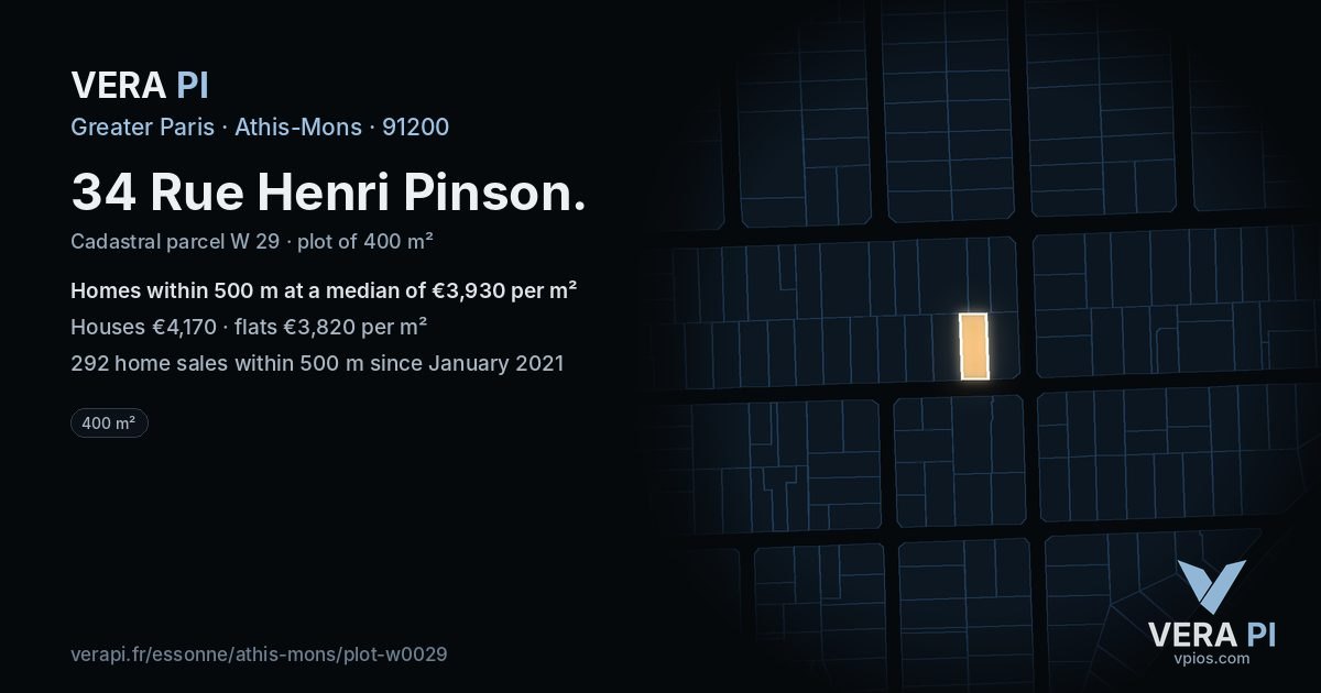 34 Rue Henri Pinson, Athis-Mons at night – the plot lit, the parcels around coloured by the prices near them