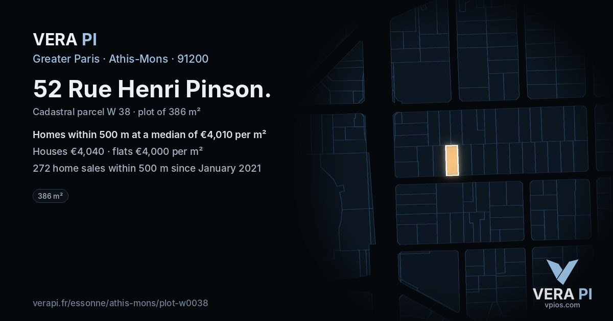 52 Rue Henri Pinson, Athis-Mons at night – the plot lit, the parcels around coloured by the prices near them
