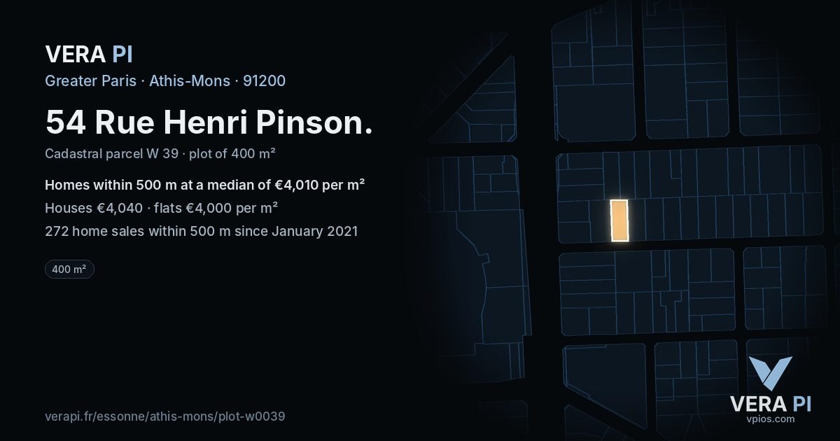 54 Rue Henri Pinson, Athis-Mons at night – the plot lit, the parcels around coloured by the prices near them