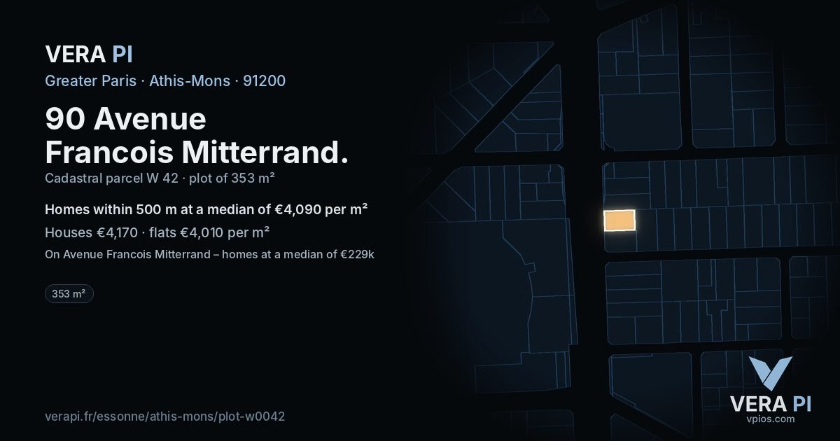 90 Avenue Francois Mitterrand, Athis-Mons at night – the plot lit, the parcels around coloured by the prices near them