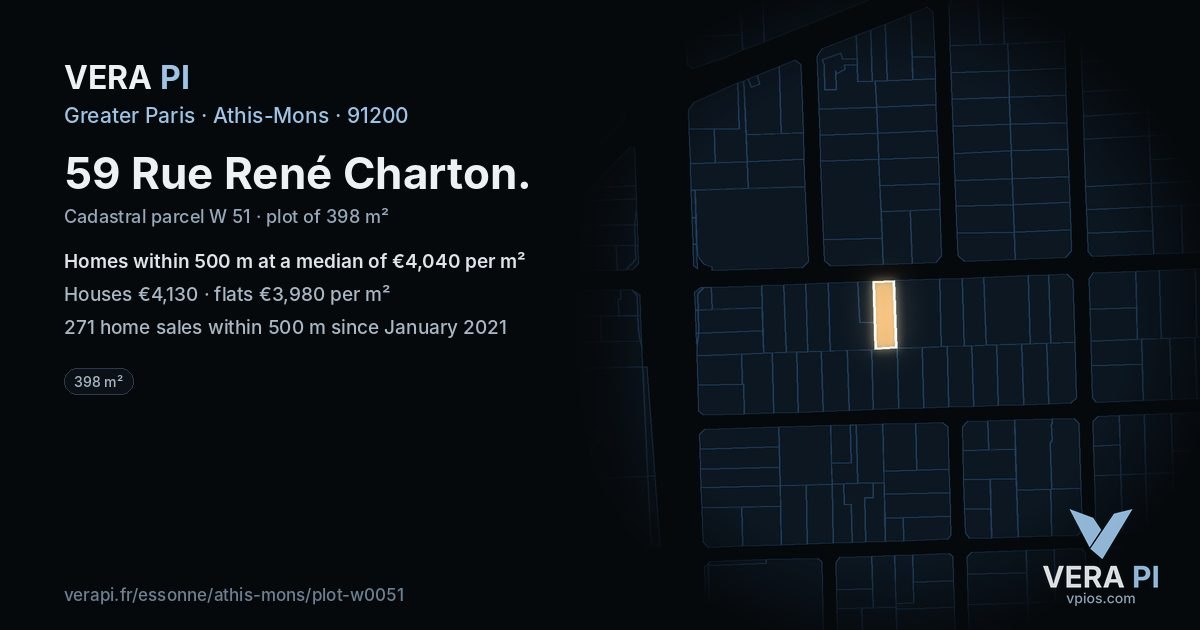 59 Rue René Charton, Athis-Mons at night – the plot lit, the parcels around coloured by the prices near them