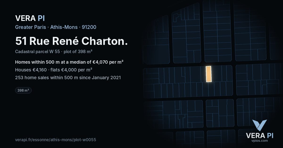 51 Rue René Charton, Athis-Mons at night – the plot lit, the parcels around coloured by the prices near them