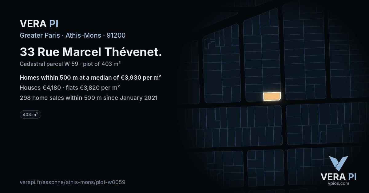 33 Rue Marcel Thévenet, Athis-Mons at night – the plot lit, the parcels around coloured by the prices near them